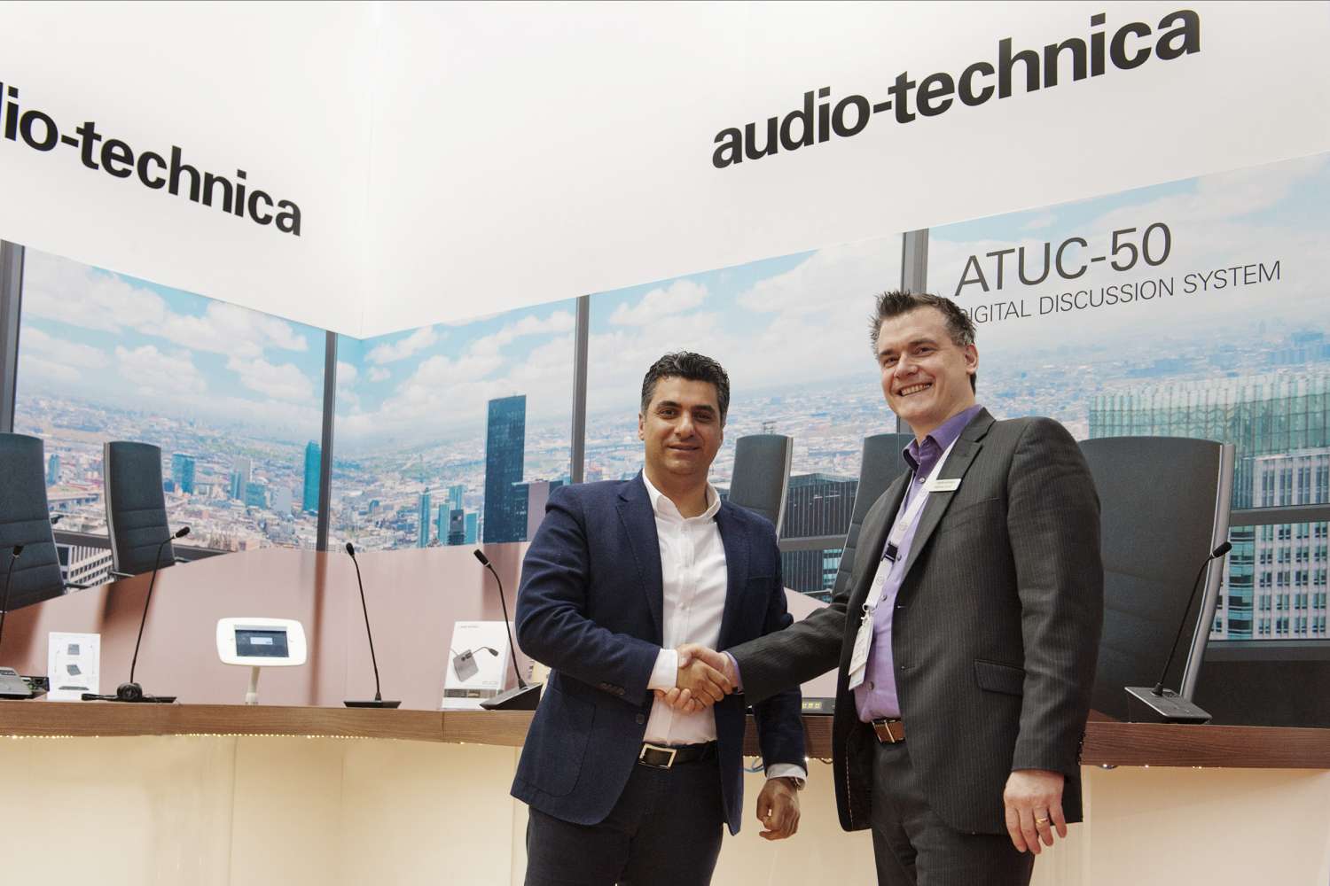 Audio-Technica’s Matthias Exner with Ertekin Elektronik sales and marketing manager Yurder Ertekin