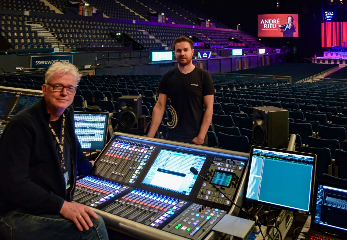 Front of House at Wembley Arena -  Wim Van Der Molen (André Rieu’s FOH engineer) and Alexandre Dugas (systems tech for the tour)