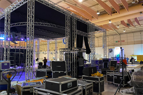 Fenix Stage provided the trusses for the booth assembly
