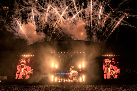 Ed Warren uses a combination of video tiles and lighting, along with fireworks throughout the band’s 90-minute-plus shows (photo: Picturesk)