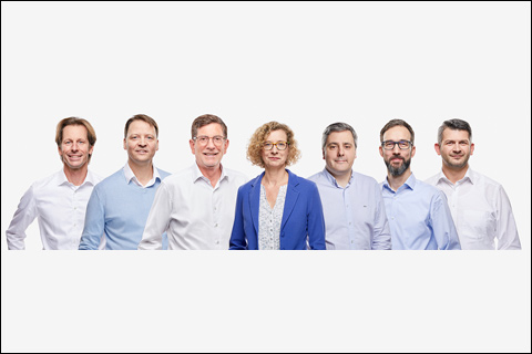 Lawo’s management team: Andreas Hilmer (CMO), Jamie Dunn (CCO), Claus Gärtner (CFO and ‘Vorstand’), Claudia Nowak (CFO and ‘Vorstand’), Phil Myers (CTO), Ulrich Schnabl (COO) and Christian Lukic (CSCO)