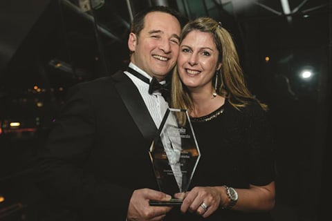 Trevor and Lisa Coley receiving the MIA Best Microphone Brand award