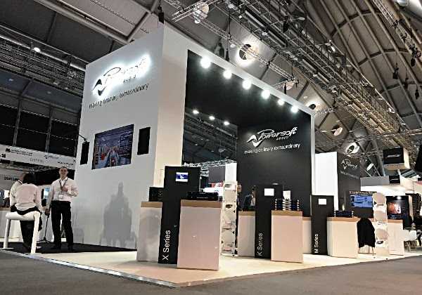 The Powersoft booth provided a first showcase for the new MiniMod 4 and LiteMod 4HC power modules