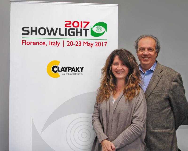 Pio Nahum and Roberta Guaschi of Claypaky, headline sponsor of Showlight 2017