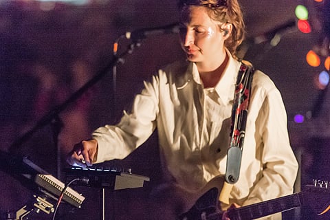 Lead singer Emily Kokal using the IP6 during the band’s Glastonbury set