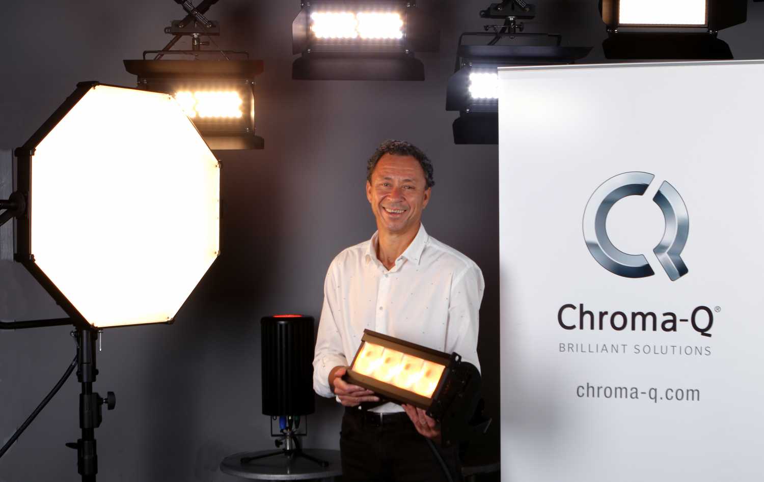 Steve warren of LDC with the ChromaQ Color Force II Batten and Spaceforce studio fixture