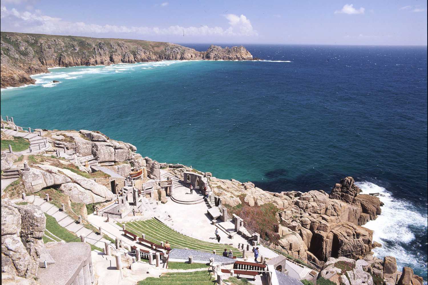 The Minack Theatre is carved into the cliff face in the small village of Porthcurno