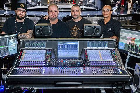 AXIS Production Supervision and head of audio Eric Fish, AXIS A2 Norm Smeltzer, monitor engineer Josh Peixoto and AXIS A1 Julio Valdez