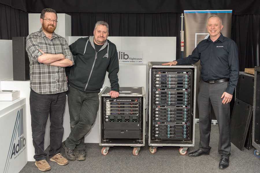 Carl Billington (L) and John Fitzsimmons from Adlib with Mark Haigh from Sennheiser