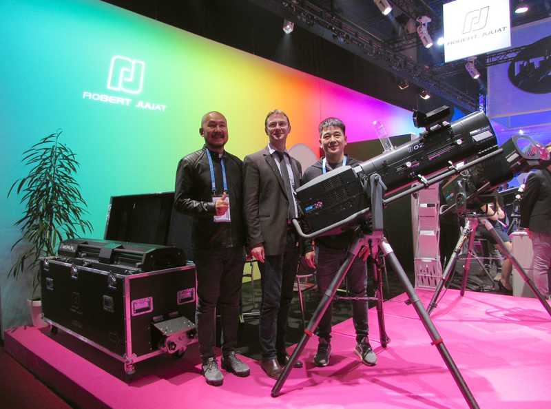 MediaVision’s Joe Thanaruch, Robert Juliat CEO François Juliat and Joe Norasate Somboonwong of Lightsource at Prolight+Sound 2018