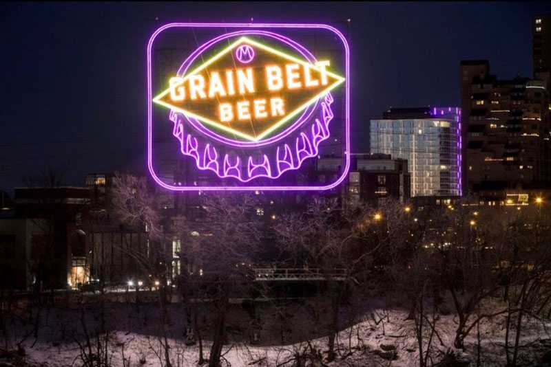 The classic Grain Belt Beer sign is once again brightening the Minneapolis skyline