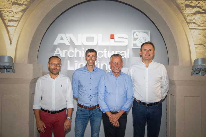 L-R: David Orsag (general manager of Robe Lighting), Tim Van Den Eede (divison director for Anolis), Peer Oestergarrd (sales director for Anolis) and Josef Valchar (CEO Robe Lighting)