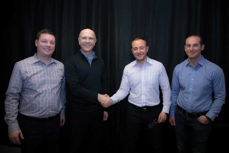 (L-R) Marc Naese, Panduit SVP Network Infrastructure Business; Dennis Renaud, Panduit CEO; Ilya Khayn, Atlona CEO and co-founder; Michael Khain, Atlona VP Product Development/Engineering and co-founder