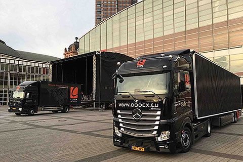 Codex Events trucks delivering Sixty82 truss solutions