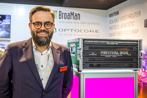 Optocore sales distribution representative, Dawid Somló with the Festival Box (photo:  Łukasz Kornafel)