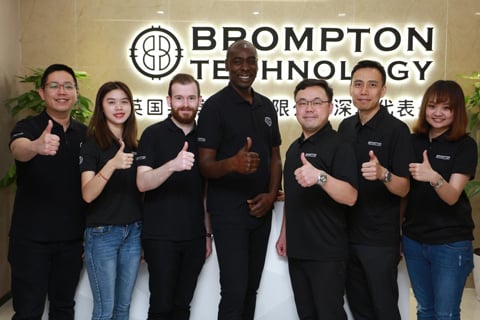 The Brompton Technology Asia team: Pokman Chu, account manager; Summer Zhang, office assistant; Thomas Walker, product manager; Elijah Ebo, general manager; Jack Fung, lead FAE; Jacky Kwan, senior FAE and Vivi Chiang, FAE