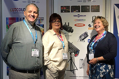 Paul de Ville, Mandy Bullock and Vicky Fairall of GoboPlus.com at PLASA Focus Leeds 2019