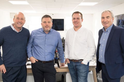 (L-R) Les Goldberg (CEO and chairman of ETP), Lee Spencer and Guy Vellacott of pixl evolution and Paul Hutton (president, ETP Europe)