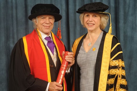 Tony Andrews was presented with an Honorary Fellowship by Wrexham Glyndŵr University