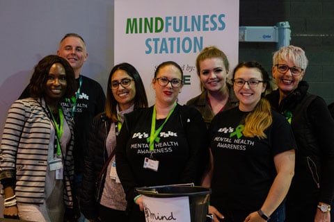 The Mental Health First Aiders at their mindfulness station at Resorts World Arena