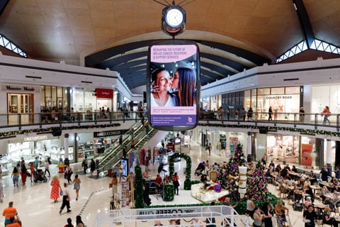 The Timepieceis suspended above a central vertex within the shopping centre