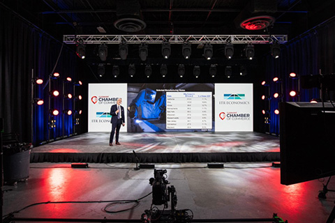 The large white video wall was made up of Chauvet Professional F2 panels