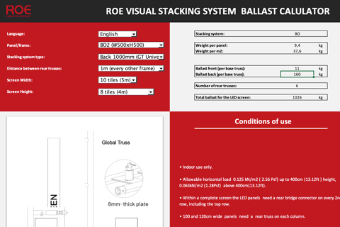 The purpose of the Ballast Calculator is to help adding the right amount of ballast on stacked LED screens