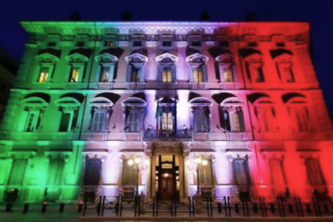 Palazzo Madama in Rome has been lit up with the colours of the Italian flag