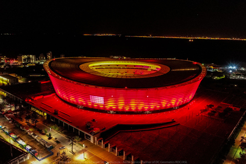 Cape Town Stadium lit in red