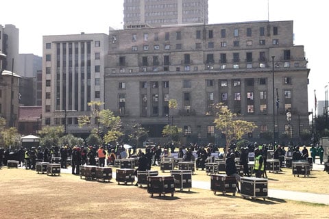 The demonstrators gathered at the Paul Kruger Statue in Central Pretoria