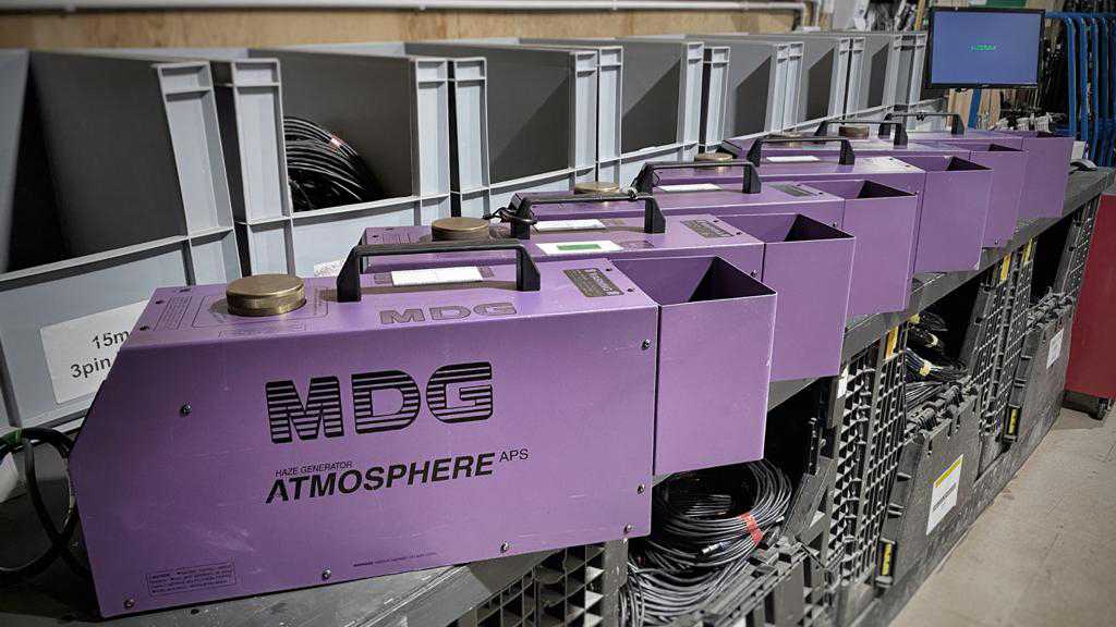 MDG Atmosphere haze machines - prepped and ready for their next TV appearance