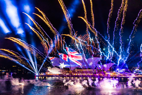 The Australia Day concert was held on the Sydney Opera House forecourt along with a spectacular fireworks display