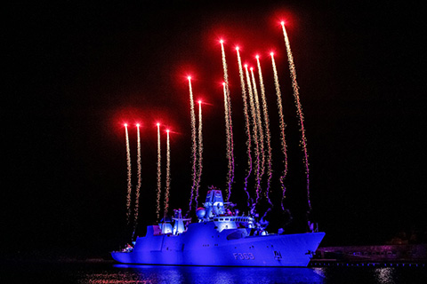 Fireworks on the frigate Niels Juhl