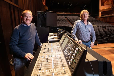 Laurent Watgen (head of technical division) and Hagen Tschek (senior manager stage operations) with the Yamaha Rivage PM7