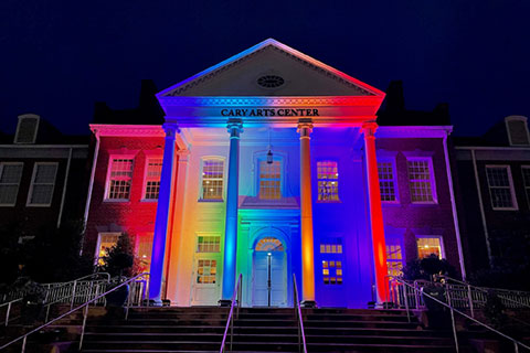 The centre glowed with a display of Pride Month colours