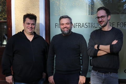 Ramūnas Alenskas, SONUS head of sales, Dawid Somló, Optocore sales distribution manager, and Tomas Ždanovičius, SONUS sound system designer/engineer