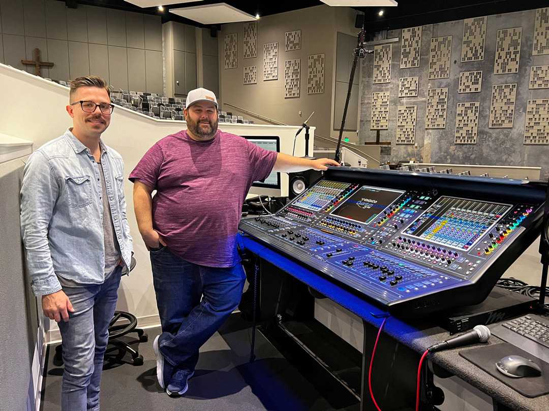 Seacoast Church audio engineer manager JT Price and production director Mike Ward (at the new DiGiCo Quantum338 console