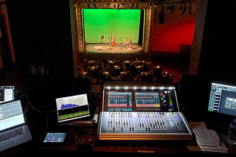 A DiGiCo S21 console mixes the venue’s front-of-house sound, monitors, and the streaming of shows online