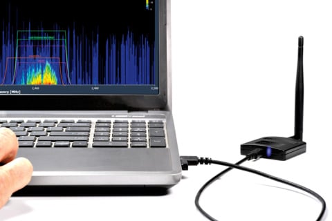 The RadioScan spectrum analyser can be used as a frequency scanner to set universes on each receiver from City Theatrical’s DMXcat app