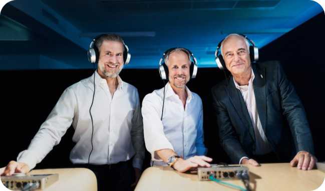 From left: Ralf Oehl, Neumann.Berlin; Andreas Sennheiser, Sennheiser; and Claude Cellier, Merging Technologies