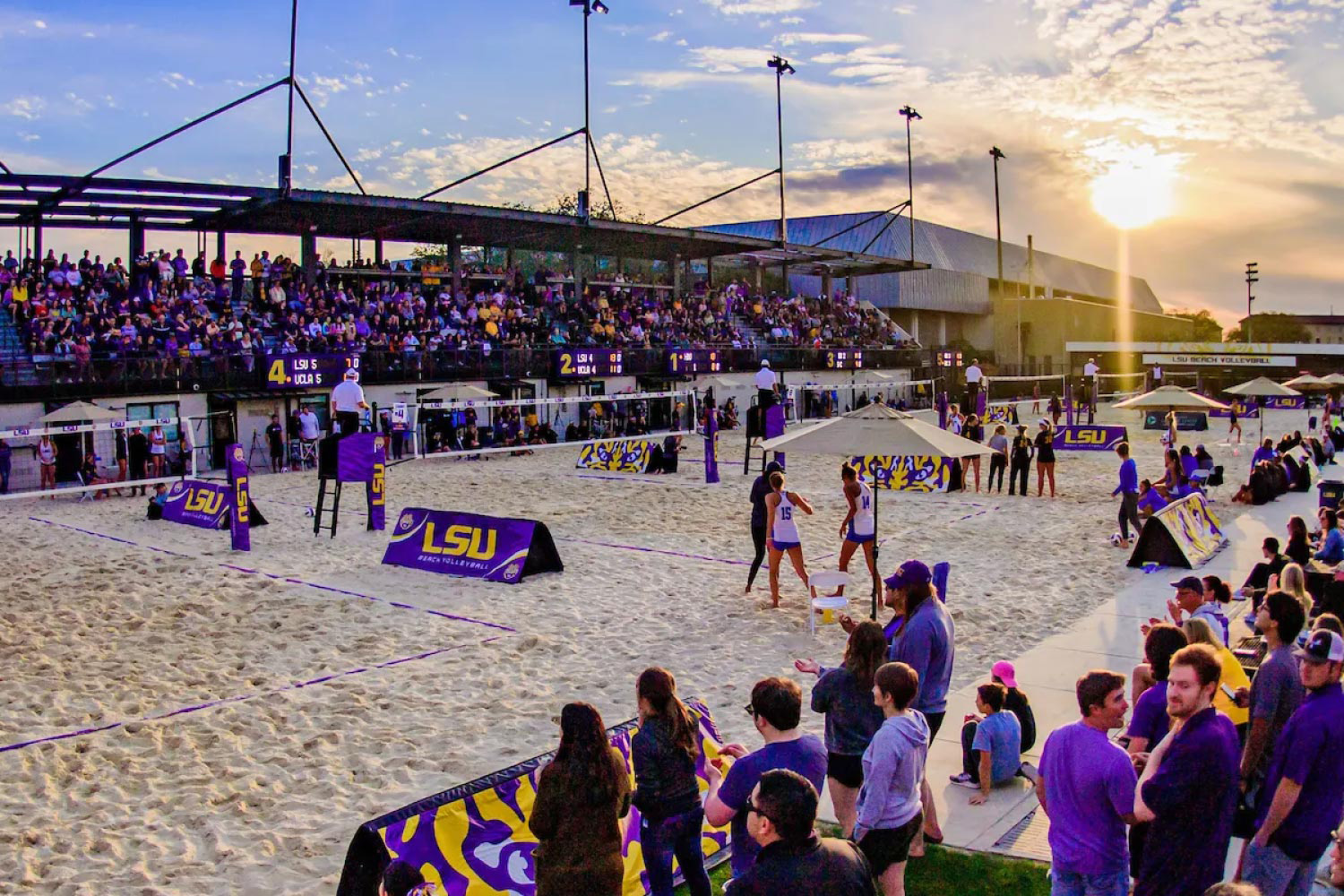 The new stadium, formerly a tennis facility, features six competition courts with 24-inch-deep sand