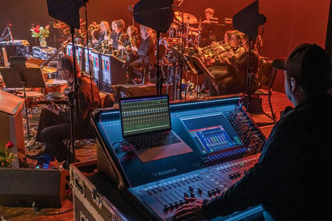 Chad Willis manning the DiGiCo Quantum225 monitor desk at stage left