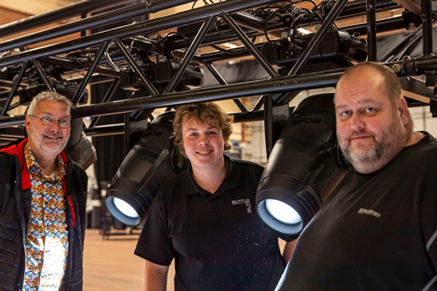 Kuno van Velzen (Controllux), Amare lighting technician Mathijs Grool and Amare stage manager Arjen Bijtelaar (photo: Louise Stickland)