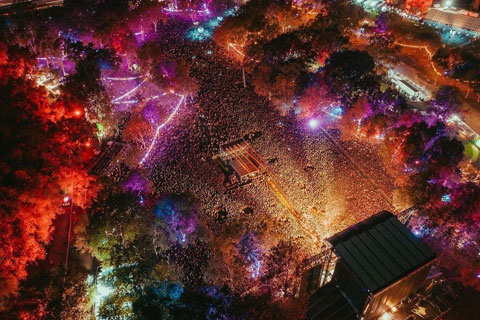 An aerial view of one of Slipknot’s many packed performances