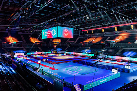 Martin MAC Ultras installed at the 2022 World Gymnastics Championships (photo: Steve Sroka, Adlib)