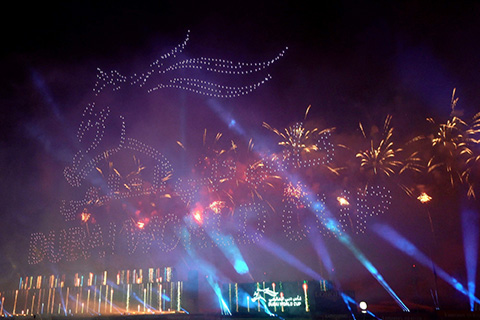 The creative team delivered a spectacle with pyro glider planes, drones, lighting, video and fireworks