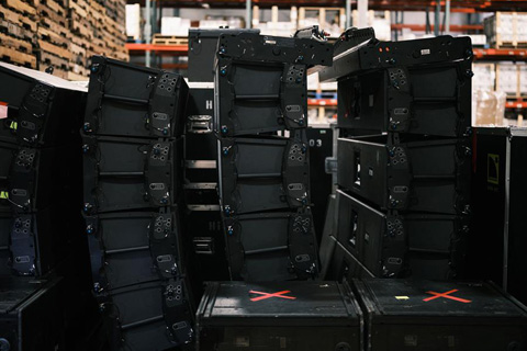 Confiscated L-Acoustics counterfeit loudspeakers that were seized in the warehouse of Se7ven Sounds Music, Inc