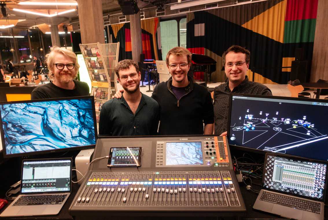 Senior sound technician Tony Birch, sound designer Brett Cox, cellist & composer Peter Gregson and Innovate Audio's Dan Higgott (photo: Tony Birch)